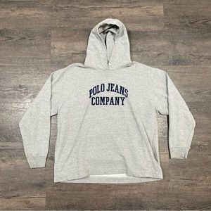 Vintage Polo Jeans Co. Embroidered Hoodie Sweatshirt Heather Gray Sz L